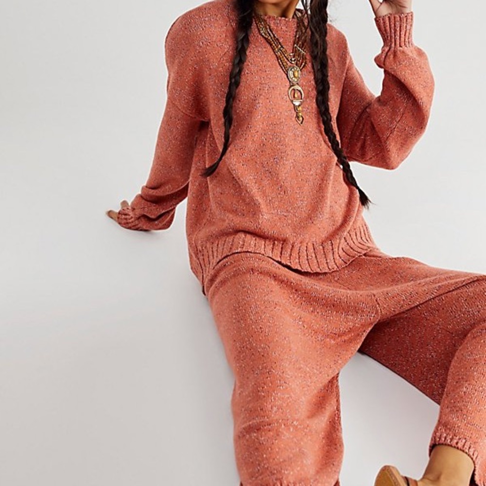 NEW Free People Beach Gio Cozy Coord Set - Harem Pants & Knit Sweater Z466-18